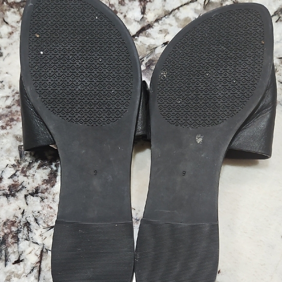 Tory Burch Black Leather Slides with Logo - Picture 2 of 3
